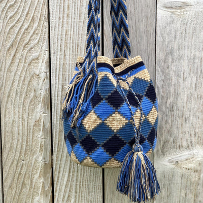 Blue Crochet Bag for women | Crossbody Bucket Bag for Fall