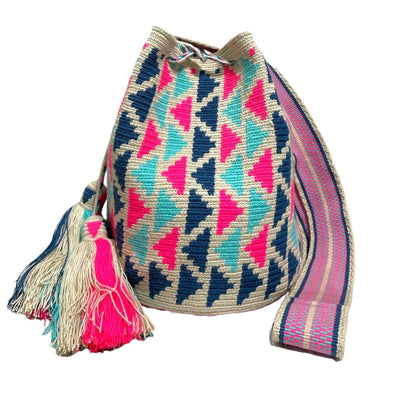 Pink- Navy Blue Crochet Bag | Crossbody Bohemian Handbag | Boho purse for women |Colorful 4U