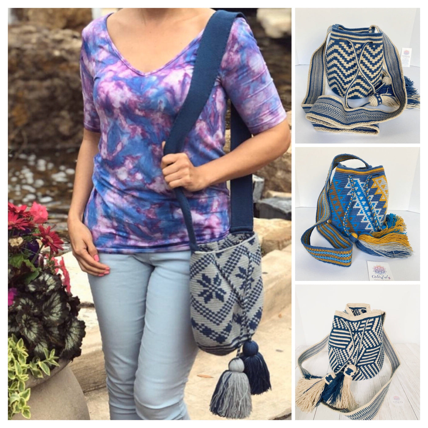 Shop MEDIUM Crochet Bags | Blue Boho Bags | Crossbody Bohemian Bags