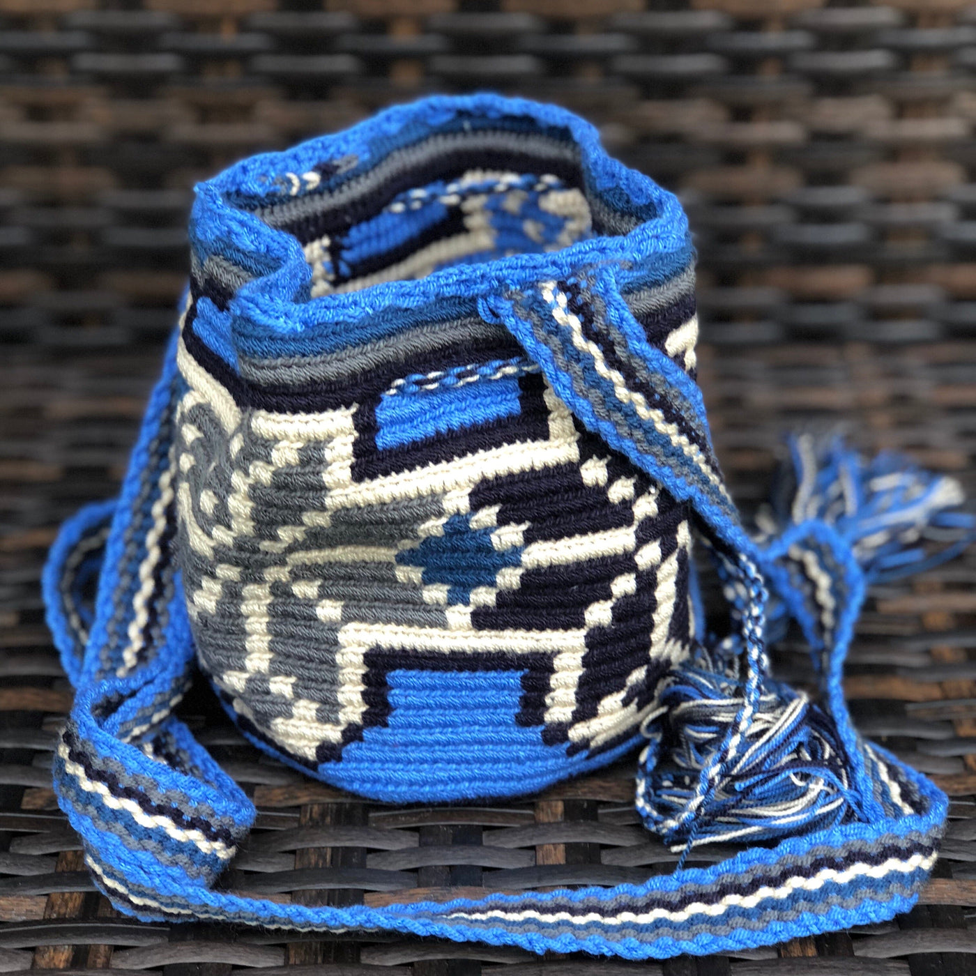 AZULA Mini Crochet Bag - Authentic Wayuu Mochilap Bag - Style MWPD46 Mini Crochet Bag - Crossbody Boho Bag - Authentic Wayuu Mini Mochila 