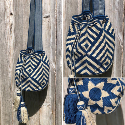 Blue Crochet Bags (Large) - Crossbody Bohemian Bags-Boho Handbag