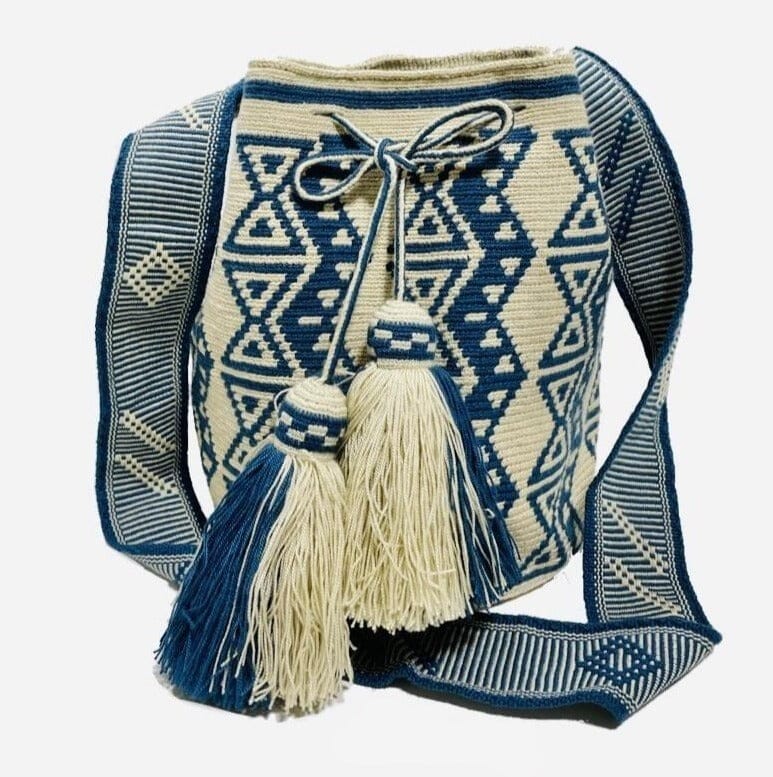 Beige and Navy geometric pattern Azula Crochet Bags | Blue Crochet Bag | Crossbody Casual Bag for Fall