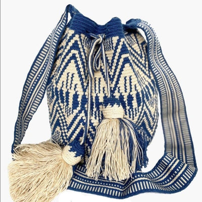 Beige-Blue Azula Crochet Bags | Blue Crochet Bag | Crossbody Casual Bag for Fall