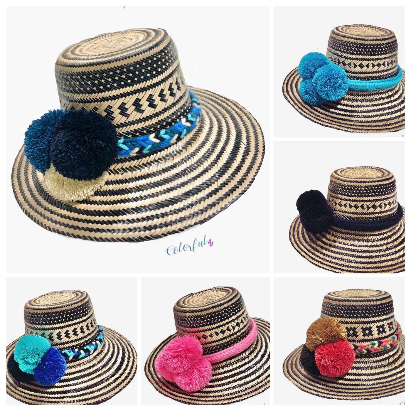 Black Handwoven Boho Hat | Autthentic Wayuu Hat | Summer Hat | Sun Straw Hat