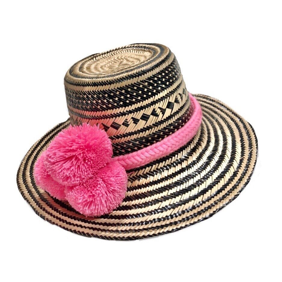 Pink-Black Hand-woven Boho Hat | Wayuu Hat | Summer Hat | Sun Straw Hat | Colorful 4U