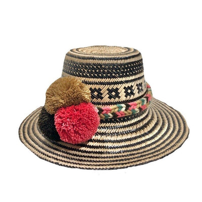 Earth tones Black Hand-woven Boho Hat | Wayuu Hat | Summer Hat | Sun Straw Hat | Colorful 4U