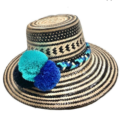 Turquoise-Blue-Black Hand-woven Boho Hat | Wayuu Hat | Summer Hat | Sun Straw Hat | Colorful 4U