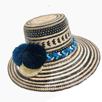 Blue - Black Hand-woven Boho Hat | Wayuu Hat | Summer Hat | Sun Straw Hat | Colorful 4U