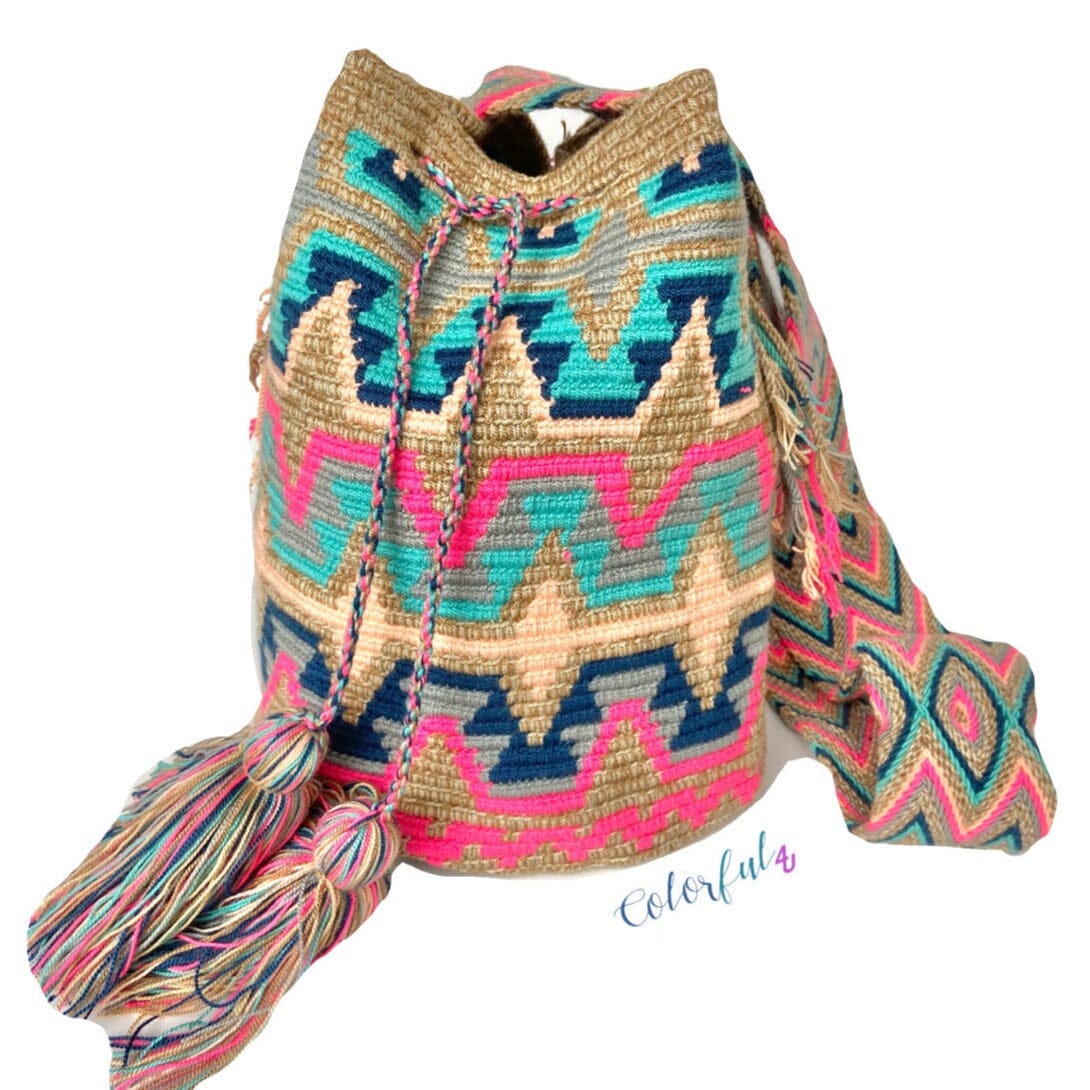 Spring Colors Boho Beach Bag for Summer | Large Crochet Wayuu Bag Style | Colorful 4U