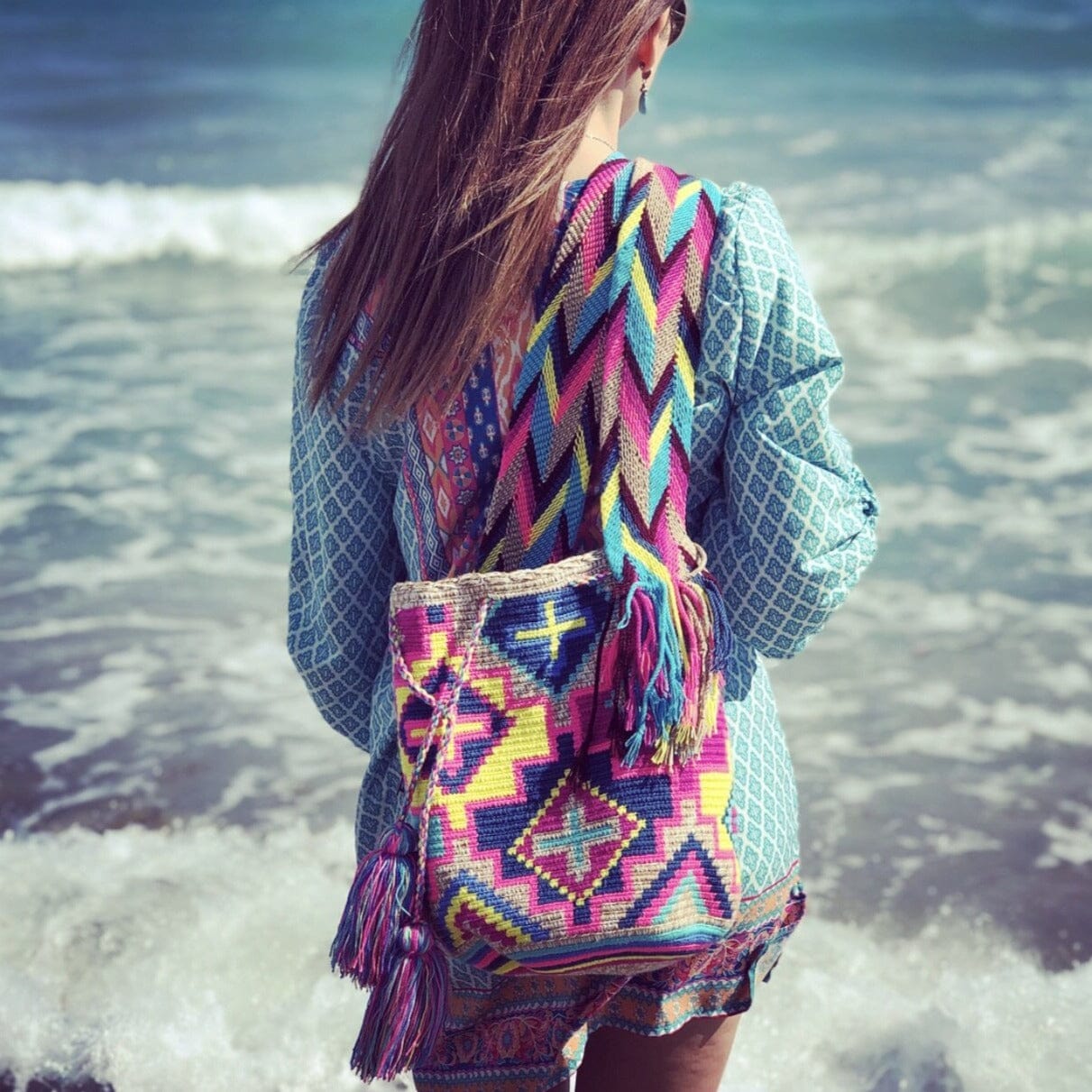 Blue Crochet Tote Beach Bag - Crossbody/Shoulder Summer Bag-Beach Wayuu