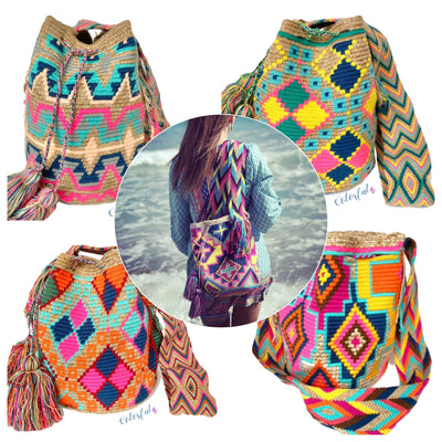 Navy Colorful Crochet Beach Bag - Crossbody/Shoulder Summer Bag-Beach Wayuu