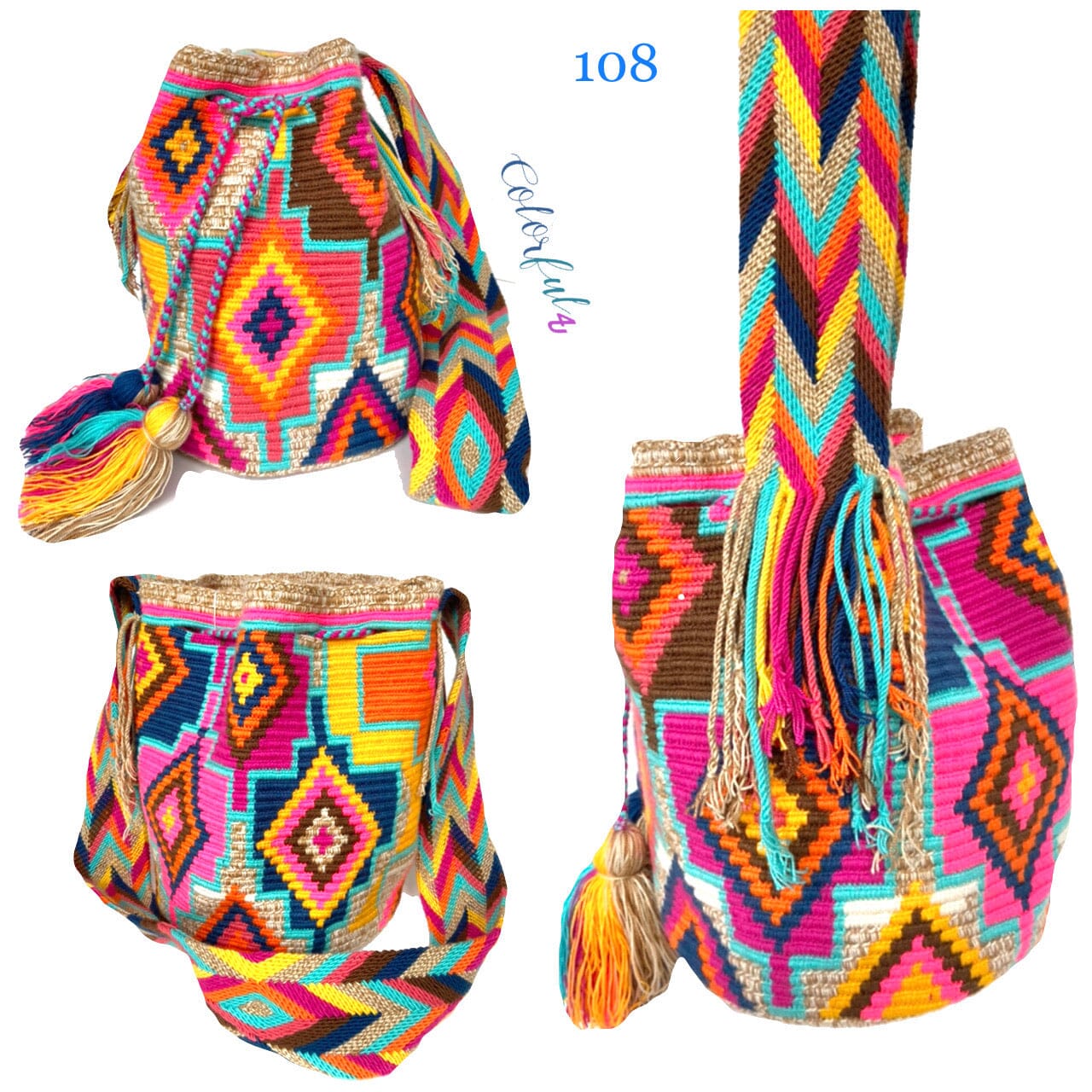 Blue-Orange  Crochet Tote Beach Bag - Crossbody/Shoulder Summer Bag-Beach Wayuu