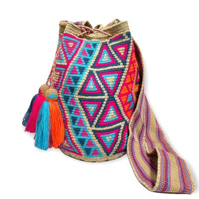 Triangles crochet Pattern | Blue/ Fuchsia / Orange Boho Beach Bag for Summer | Large Crochet Wayuu Bag Style | Colorful 4U 