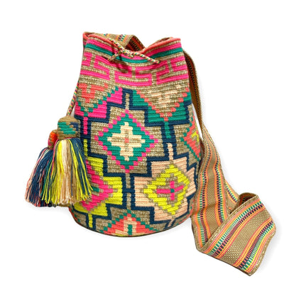 Navy Blue Boho Beach Bag for Summer | Crochet Wayuu Bag Style | Colorful 4U