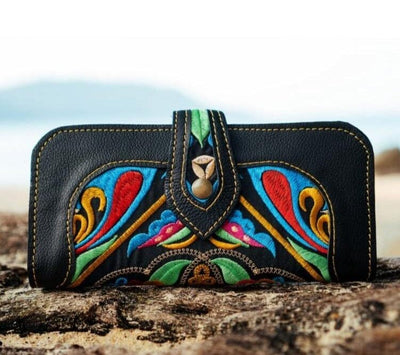 Multicolor Leather Wallet | Embroidered Bohemian Wallet for women