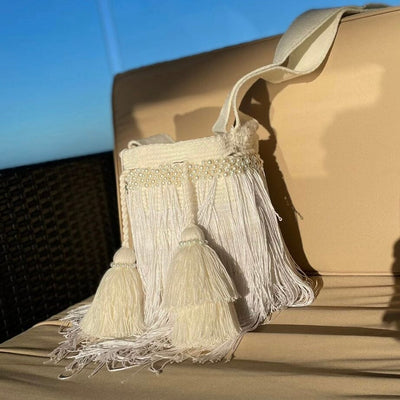 Bohemian Long Fringes Handbag | Tassel Crossbody Bag Medium-Crossbody Crochet Boho Bag - Traditional Wayuu Design 
