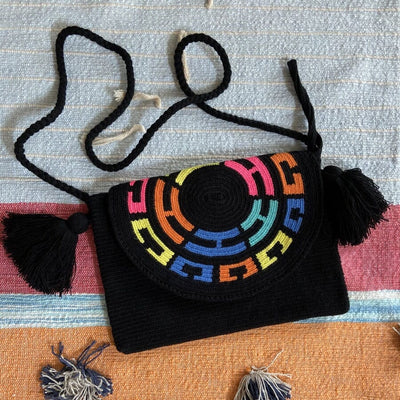 Black-neon Crossbody Bohemian Bag | Women's Crossbody Handbag | Crochet Envelope