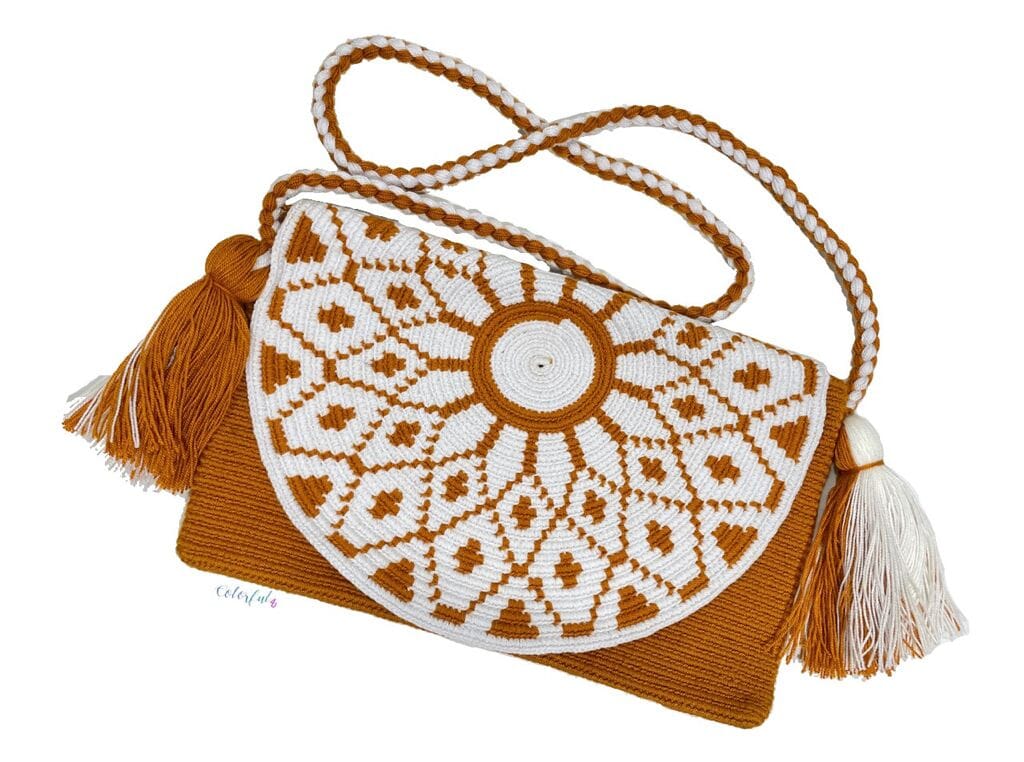 Rust-white Crossbody Bohemian Bag | Women's Crossbody Handbag | Crochet Envelope