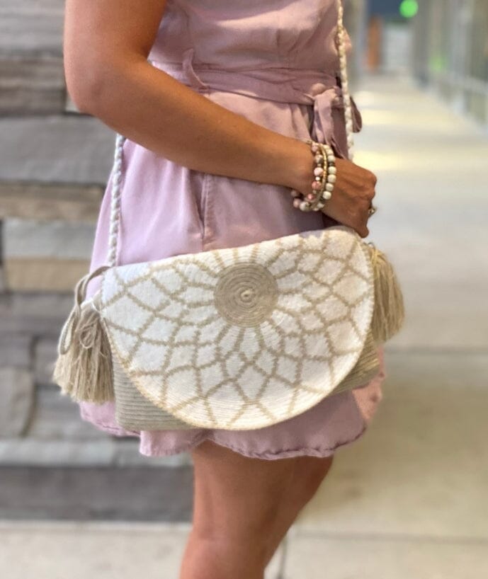 WHITE Crossbody Bohemian Bag | Women's Crossbody Handbag | Crochet Envelope