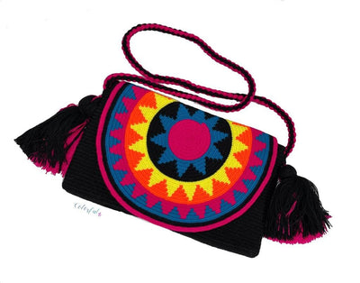 Black Neon Colors Crossbody Bohemian Bag | Women's Crossbody Handbag | Crochet Envelope