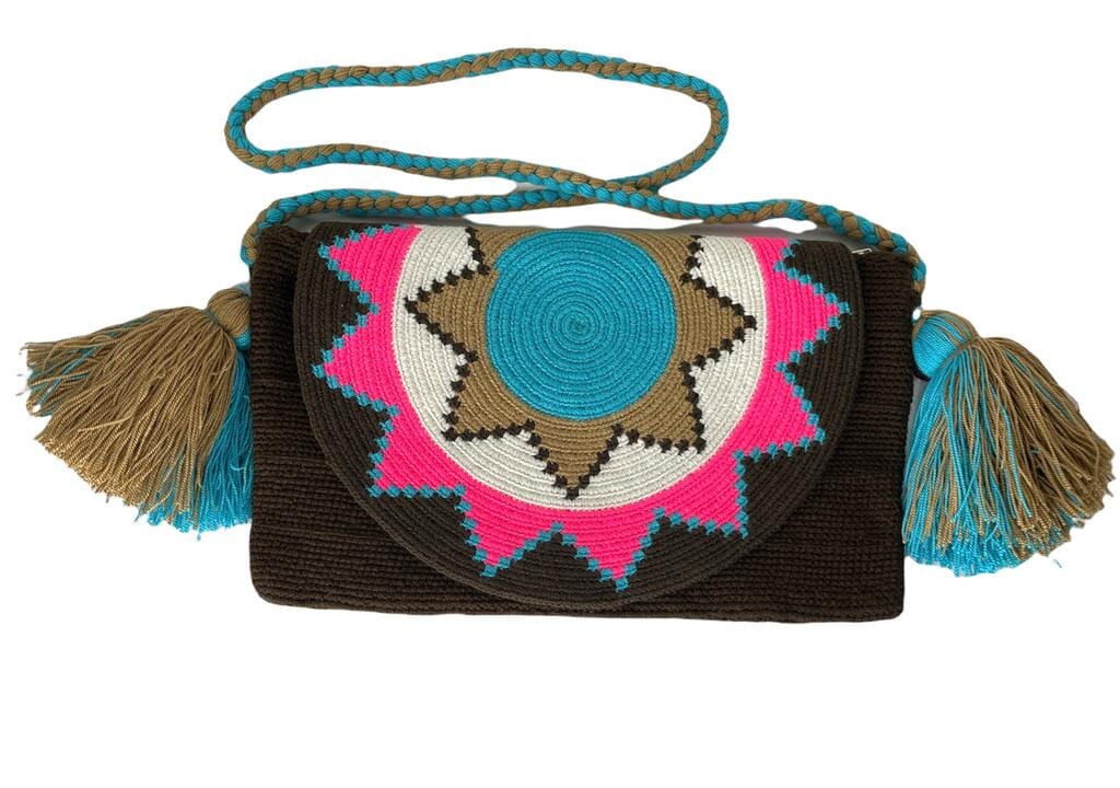 Brown- Turquoise Crossbody Bohemian Bag | Women's Crossbody Handbag | Crochet Envelope