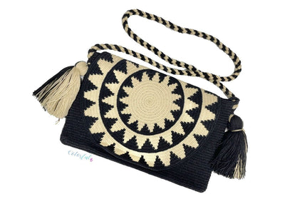 Black-Off-white Crossbody Bohemian Bag | Women's Crossbody Handbag | Crochet Envelope