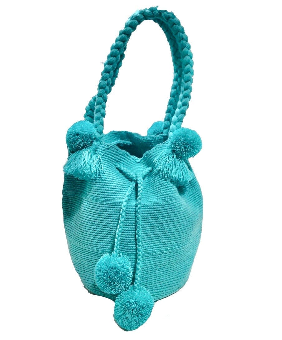 Teal Boho Chic Handbag with Pompoms | Bohemian Crochet Purse | Colorful 4U