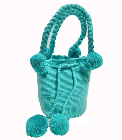 Medium Teal Boho Chic Handbag with Pompoms | Bohemian Crochet Purse | Colorful 4U