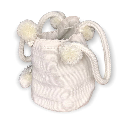 Off-white Boho Chic Handbag with Pompoms | Bohemian Crochet Purse | Colorful 4U