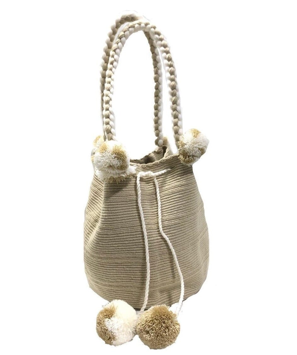 Beige Boho Chic Handbag with Pompoms | Bohemian Crochet Purse | Colorful 4U