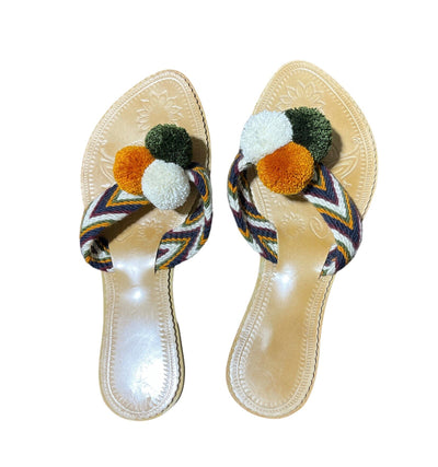 Boho Colors Flip-Flops | Earth Tones Pom Pom Sandals for summer Summer Sandals 