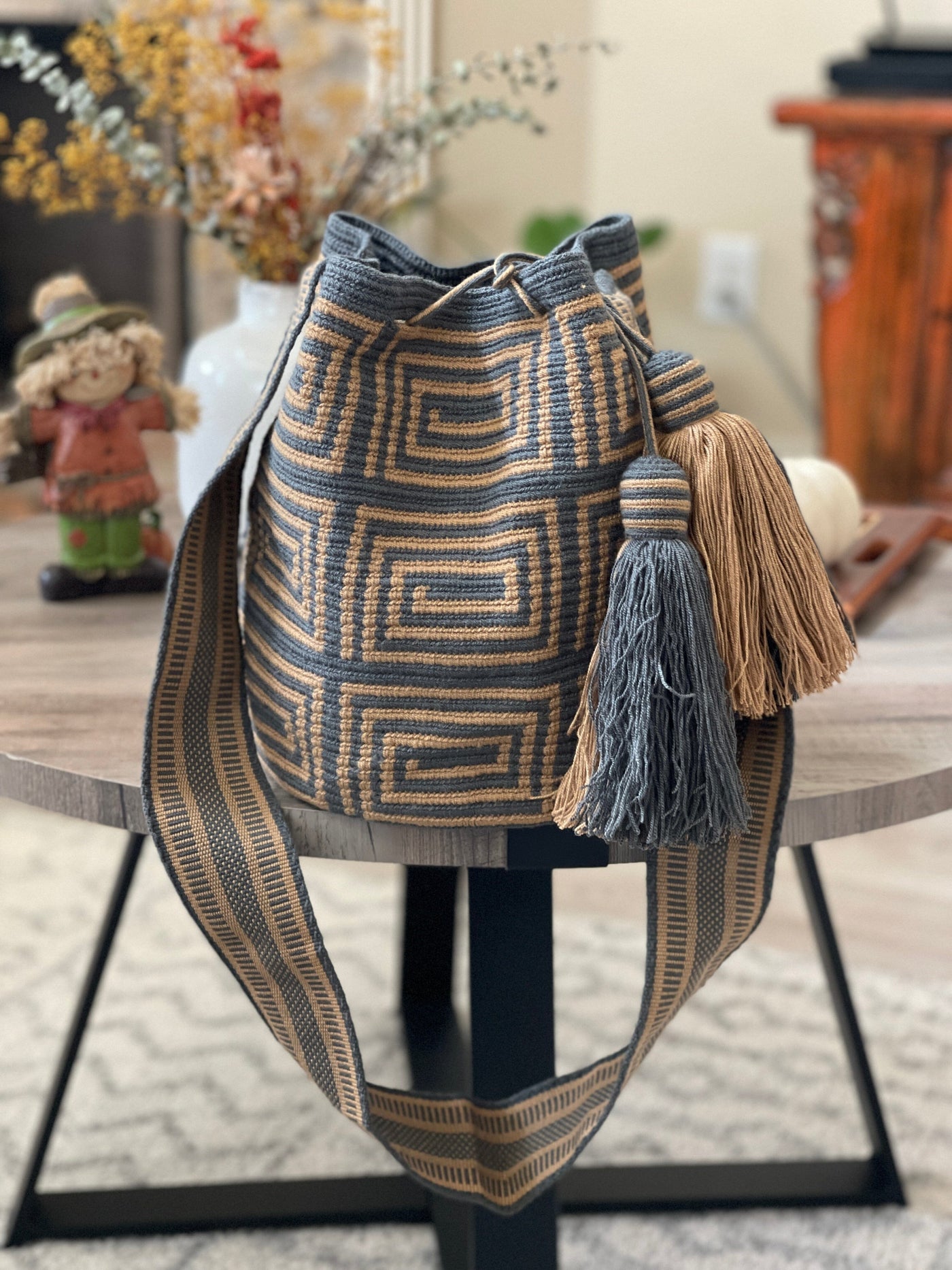 Gray-Khaki Neutral Crossbody Boho Bag | Bohemian Purse | Casual Crochet Handbag | Style BS-N-04