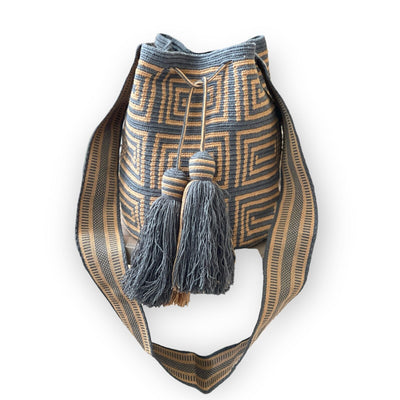 Gray-Khaki Neutral Crossbody Boho Bag | Bohemian Purse | Casual Crochet Handbag | Style BS-N-04