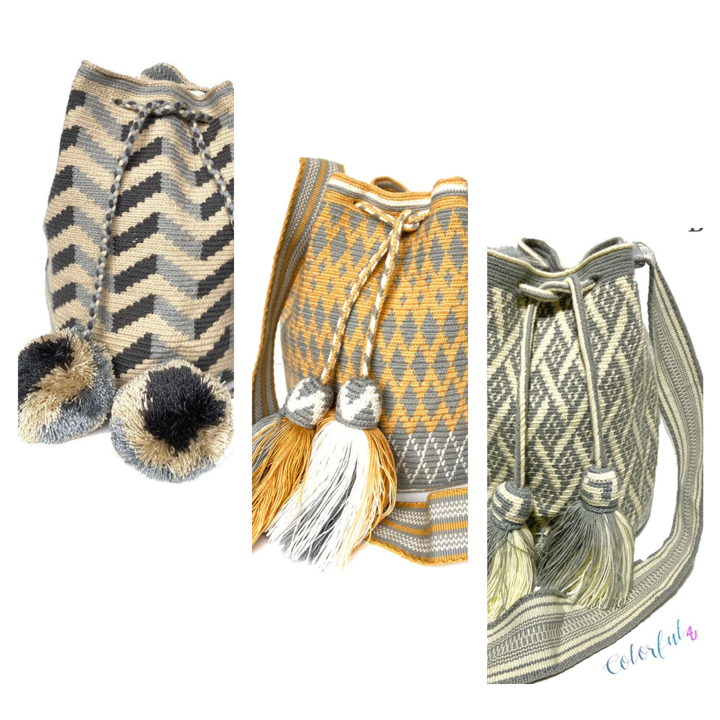 Crossbody Crochet Bags | Bohemian Handbags | Neutral Boho Purses | Wayuu Bag by Colorful 4U