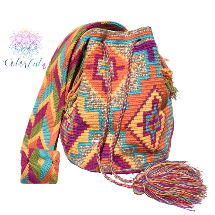 Caribbean Sunset Crochet Beach Bag Shaded Crochet Boho Bag - Crossbody/Shoulder Bucket Bag 34 Caribbean Sunset MWM0034