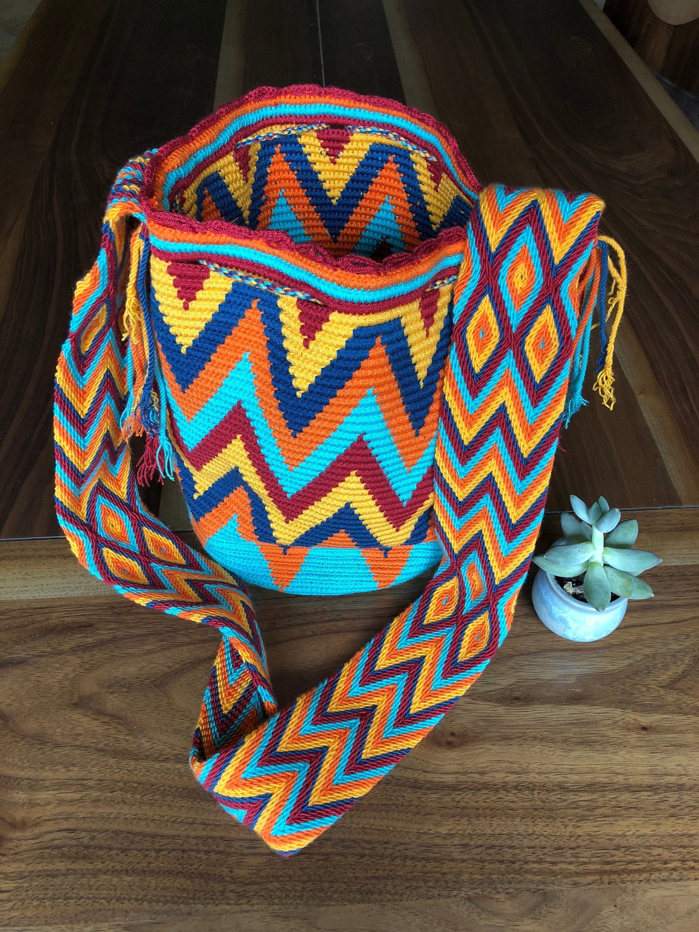 Orange Crossbody Crochet Boho Bag for summer | Chevron Pattern | Colorful 4U
