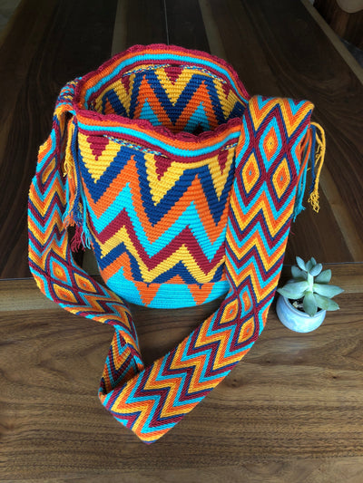 Orange Crossbody Crochet Boho Bag for summer | Chevron Pattern | Colorful 4U