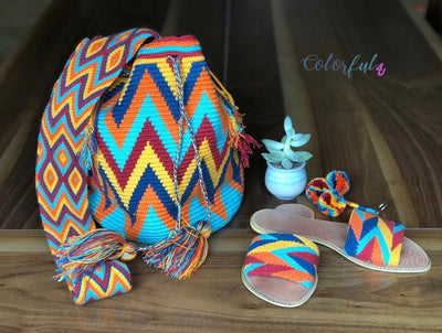 Sandals and Crossbody Crochet Boho Bag for summer matching set | Colorful 4U