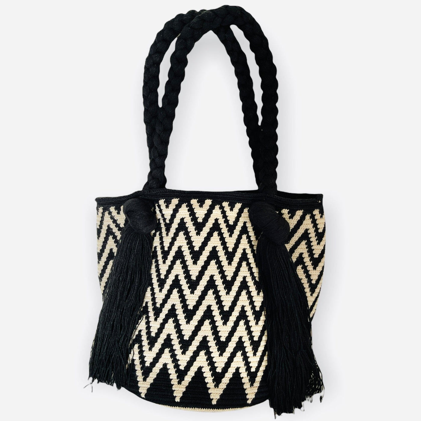 Black and White Tote Beach Bag | Tassel Boho Bag | Chevron Crochet Pattern | Colorful4U