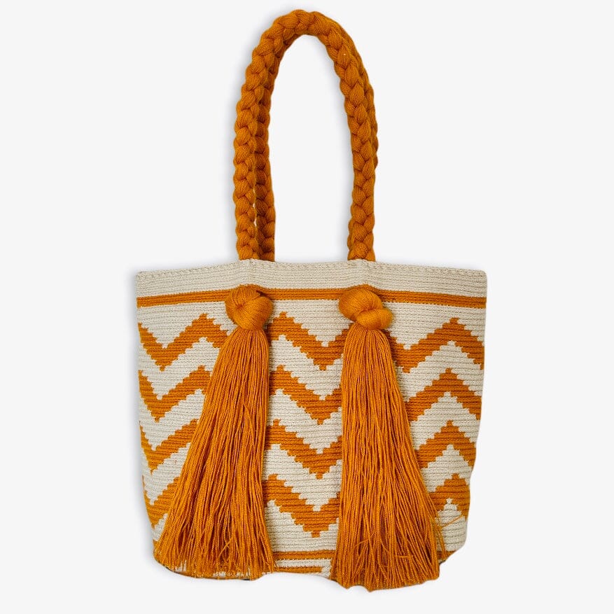 Mustard Tote Beach Bag | Tassel Boho Bag | Chevron Crochet Pattern | Colorful4U 