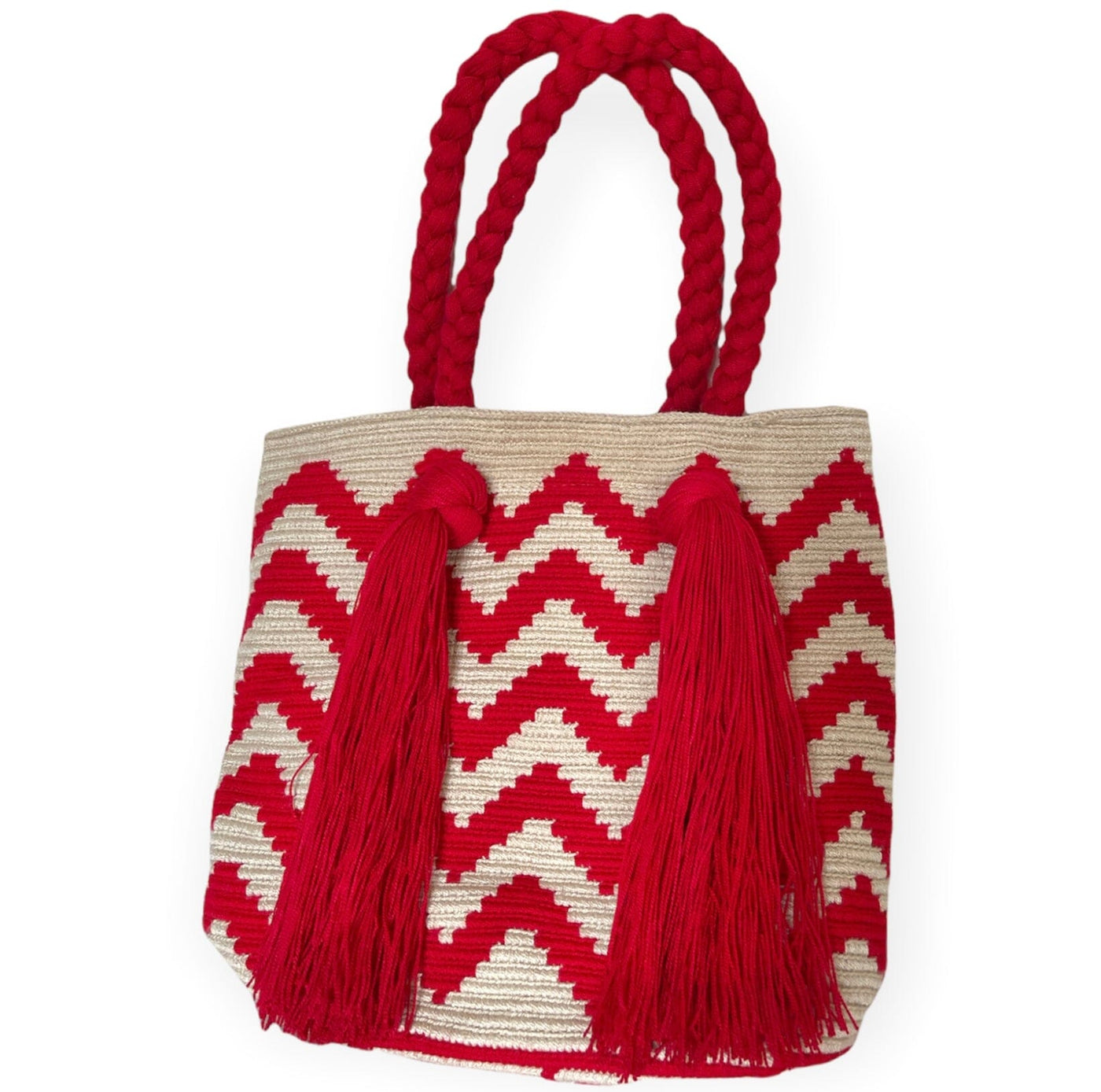 Red Tote Beach Bag | Tassel Boho Bag | Chevron Crochet Pattern | Colorful4U