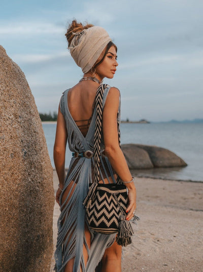 Chevron Crossbody Handbag on Shoulder | Medium Crochet Bohemian Bag | Boho Purses