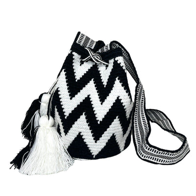 Black and White Chevron Crossbody Handbags | Medium Crochet Bohemian Bag | Boho Purses | Colorful 4U