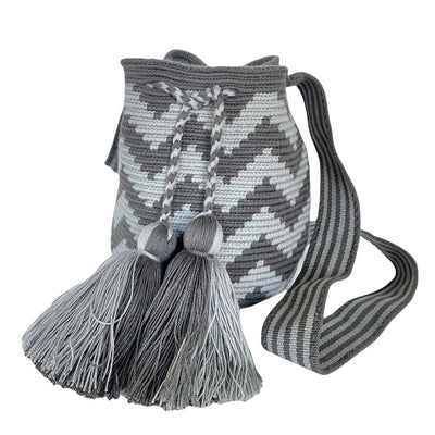 Gray / Grey Chevron Crossbody Handbags | Medium Crochet Bohemian Bag | Boho Purses | Colorful 4U