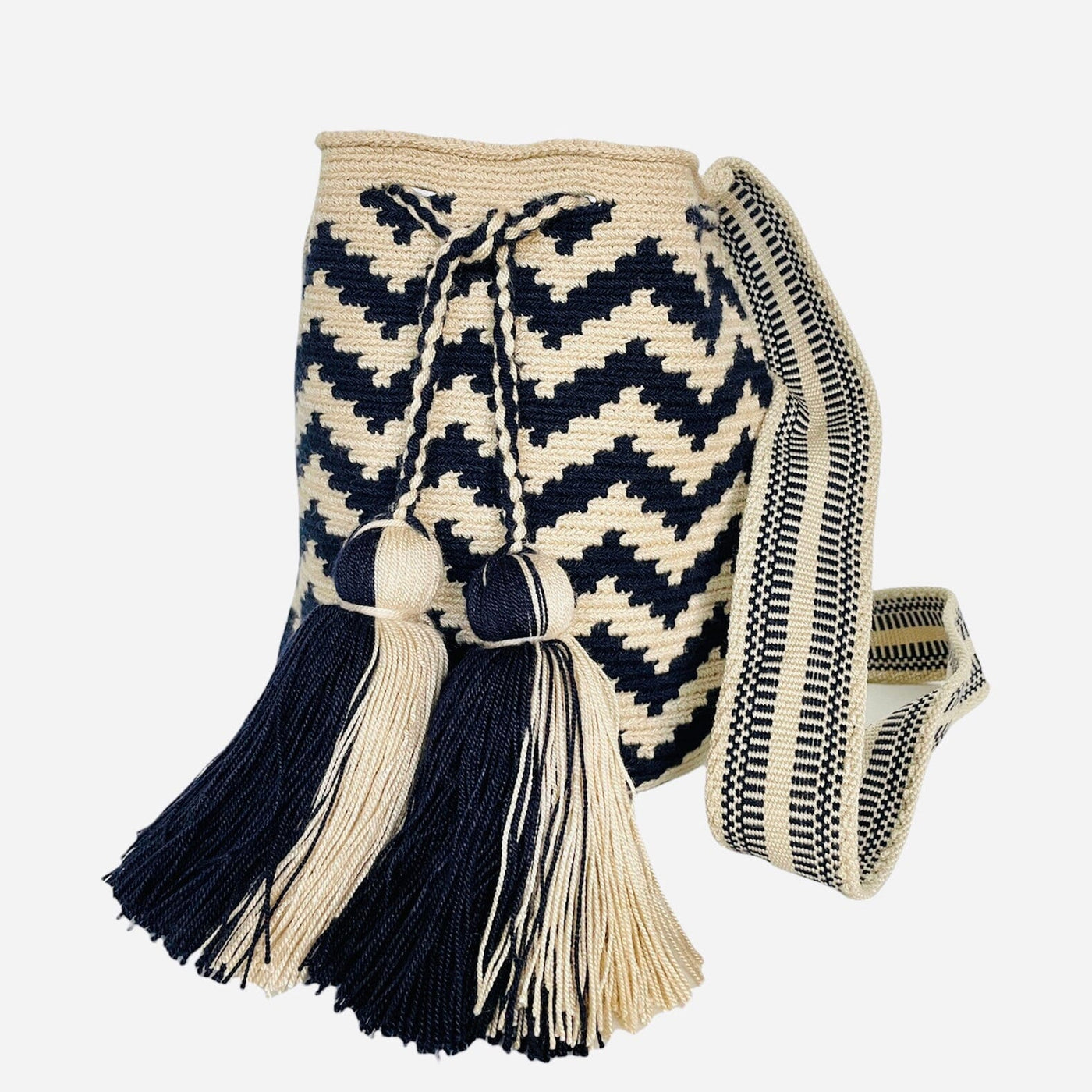 Off-white / Black Chevron Crossbody Handbags | Medium Crochet Bohemian Bag | Boho Purses | Colorful 4U