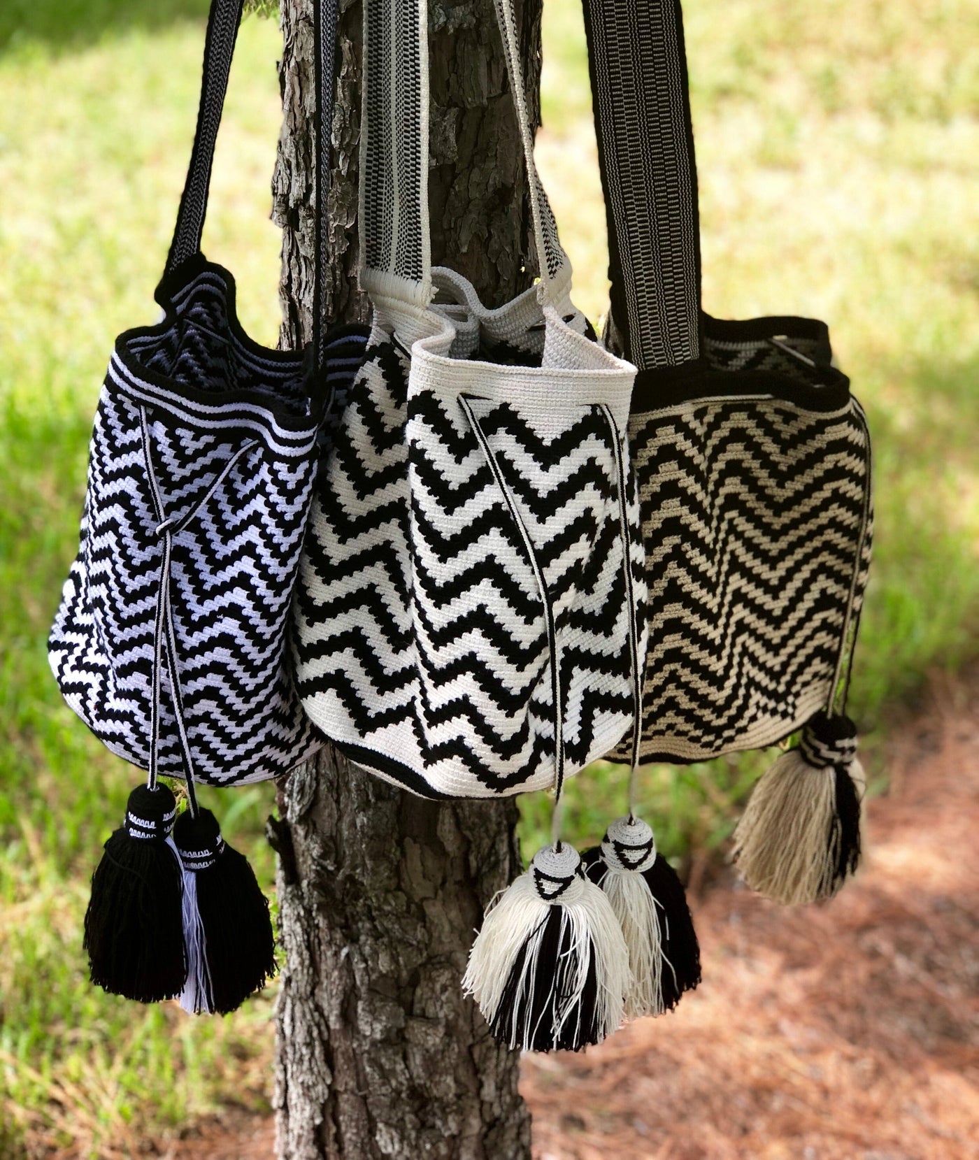 Black and White Crochet Bag | Stylish Bag | Chevron Pattern | Fashion