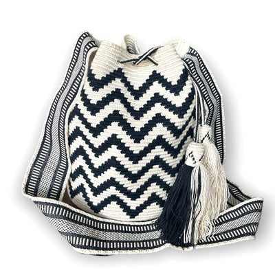 Black and Off-white crochet crossbody bag | Chevron Pattern | Colorful 4U