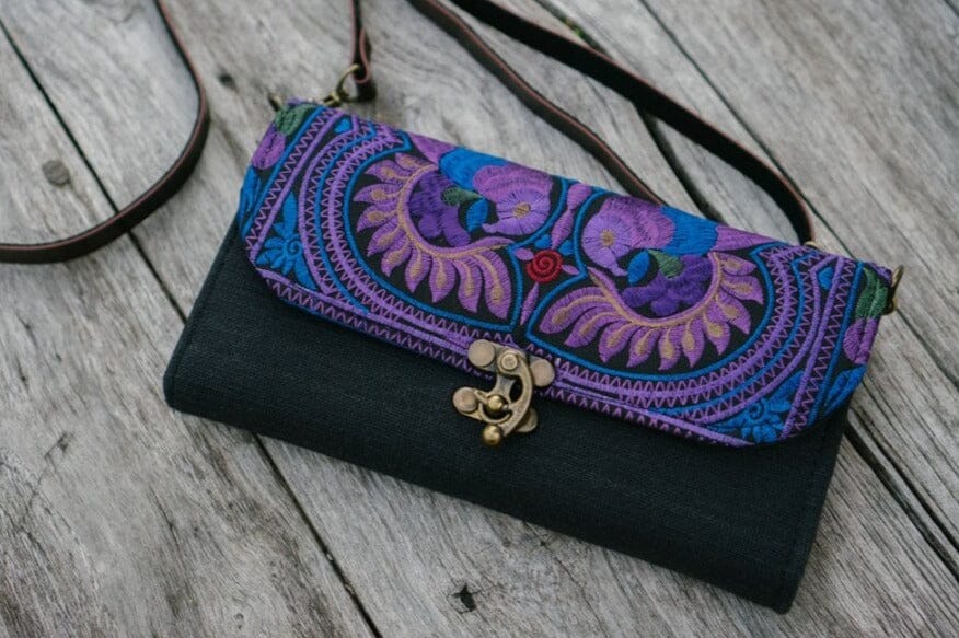 Colorful Bohemian Bag/Clutch - Embroidered Purse/Wallet Embroidered Bag Purple 