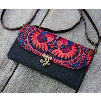 Red Crossbody Purse/Embroidered Wallet for Woman, Hmong Wallet