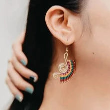 Wearing summer Gold Tribal Earrings | Woven Earrings | Casual Boho Earrings on Sale | Colorful 4U
